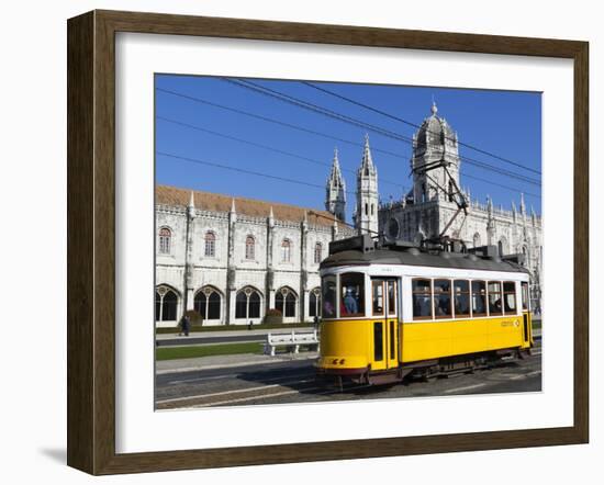 Mosteiro Dos Jeronimos, UNESCO World Heritage Site, and Tram (Electricos), Belem, Lisbon, Portugal-Stuart Black-Framed Photographic Print