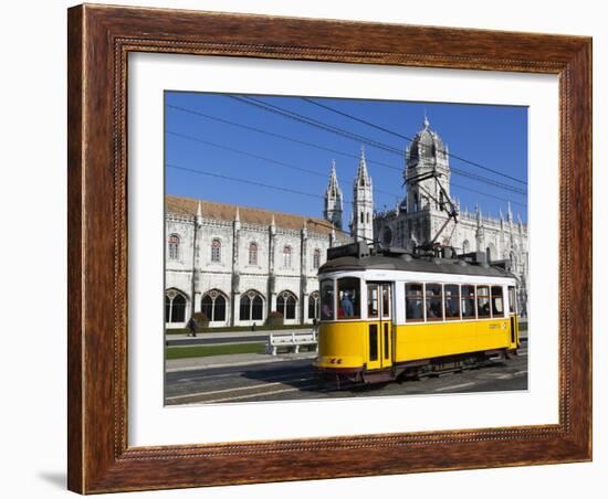 Mosteiro Dos Jeronimos, UNESCO World Heritage Site, and Tram (Electricos), Belem, Lisbon, Portugal-Stuart Black-Framed Photographic Print