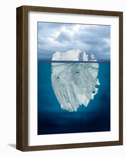 Mostly Underwater Iceberg Floating in Ocean-Oskari Porkka-Framed Photographic Print