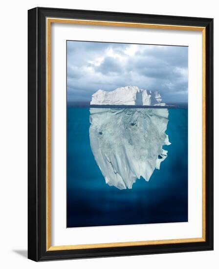 Mostly Underwater Iceberg Floating in Ocean-Oskari Porkka-Framed Photographic Print