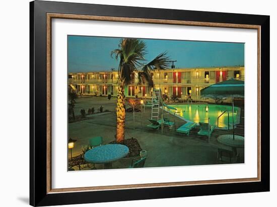 Motel Courtyard at Night-null-Framed Art Print