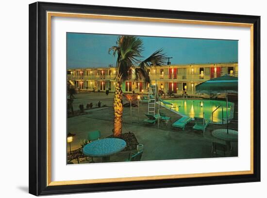 Motel Courtyard at Night-null-Framed Art Print