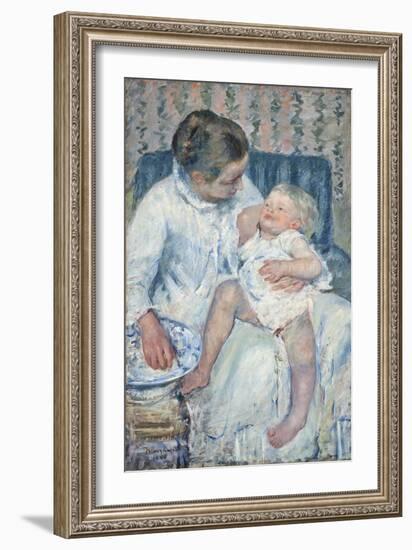 Mother About to Wash Her Sleepy Child, 1880-Mary Cassatt-Framed Giclee Print