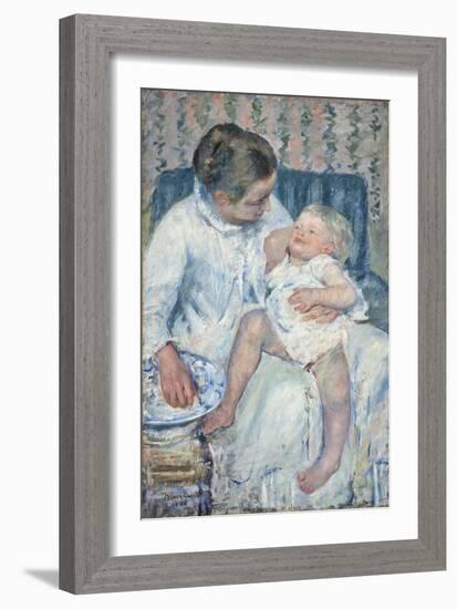 Mother About to Wash Her Sleepy Child, 1880-Mary Cassatt-Framed Giclee Print