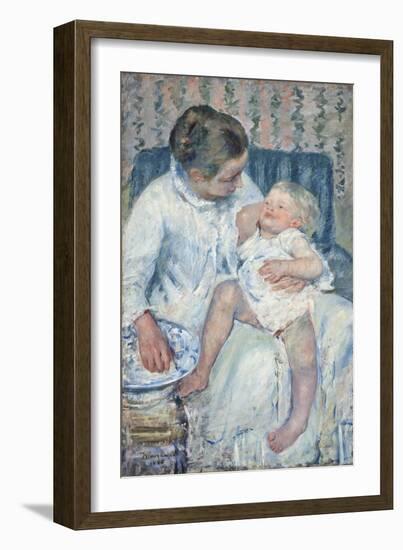 Mother About to Wash Her Sleepy Child, 1880-Mary Cassatt-Framed Giclee Print