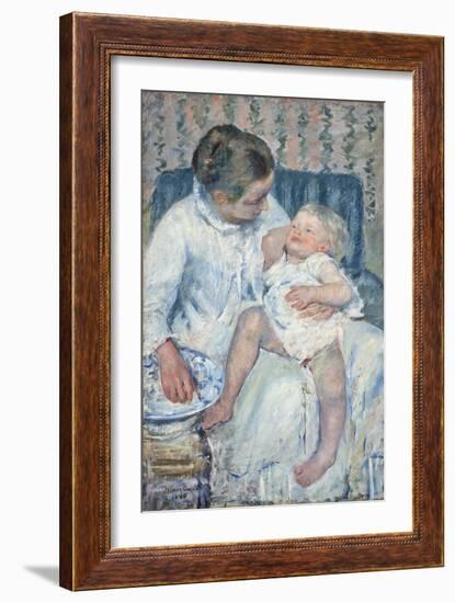 Mother About to Wash Her Sleepy Child, 1880-Mary Cassatt-Framed Giclee Print