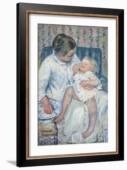 Mother About to Wash Her Sleepy Child, 1880-Mary Cassatt-Framed Giclee Print