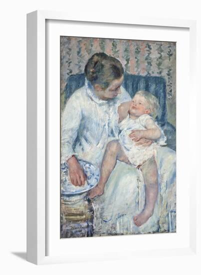 Mother About to Wash Her Sleepy Child, 1880-Mary Cassatt-Framed Giclee Print