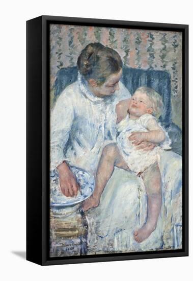 Mother About to Wash Her Sleepy Child, 1880-Mary Cassatt-Framed Premier Image Canvas