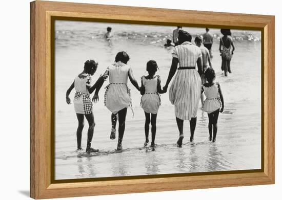 Mother and 4 Daughters Entering Water at Coney Island, Untitled 37, c.1953-64-Nat Herz-Framed Premier Image Canvas