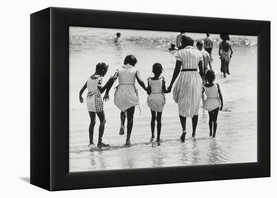 Mother and 4 Daughters Entering Water at Coney Island, Untitled 37, c.1953-64-Nat Herz-Framed Premier Image Canvas