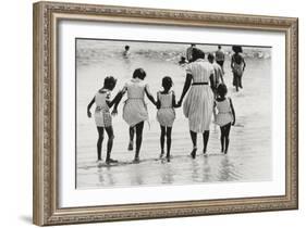Mother and 4 Daughters Entering Water at Coney Island, Untitled 37, c.1953-64-Nat Herz-Framed Photographic Print