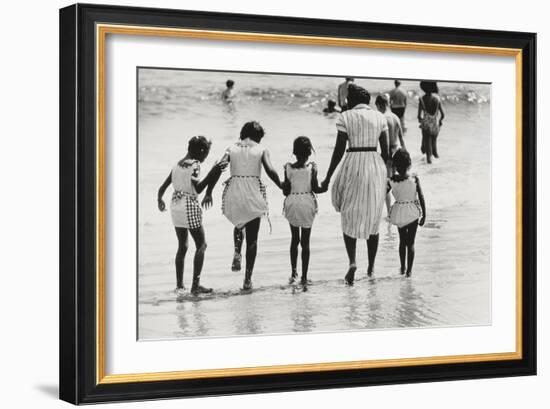 Mother and 4 Daughters Entering Water at Coney Island, Untitled 37, c.1953-64-Nat Herz-Framed Photographic Print