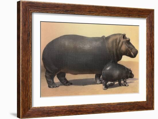 Mother and Baby Hippo-null-Framed Art Print