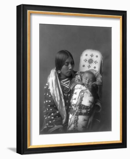 Mother and child Apsaroke Indian Edward Curtis Photograph-Lantern Press-Framed Art Print