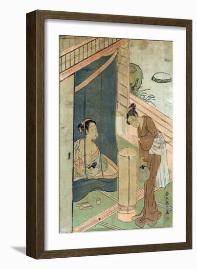 Mother and Child behind Mosquito Netting by Harunobu Suzuki a Japanese Designer of Woodblock Print-Suzuki Harunobu-Framed Giclee Print