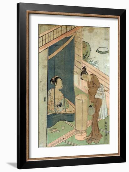 Mother and Child behind Mosquito Netting by Harunobu Suzuki a Japanese Designer of Woodblock Print-Suzuki Harunobu-Framed Giclee Print