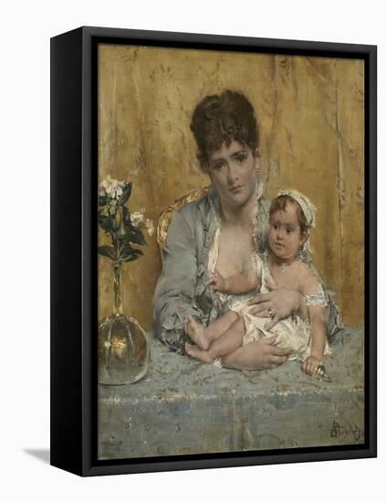 Mother and Child, C.1875-80 (Oil on Panel)-Alfred Emile Stevens-Framed Premier Image Canvas