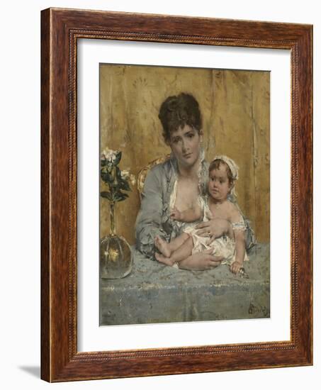 Mother and Child, C.1875-80 (Oil on Panel)-Alfred Emile Stevens-Framed Giclee Print