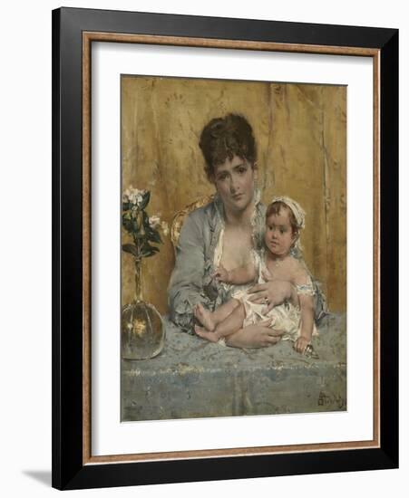 Mother and Child, C.1875-80 (Oil on Panel)-Alfred Emile Stevens-Framed Giclee Print