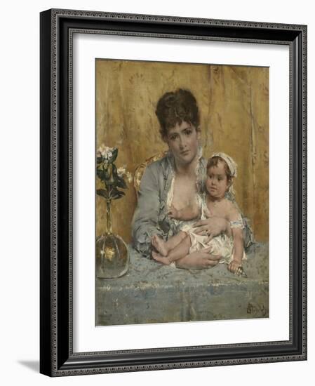 Mother and Child, C.1875-80 (Oil on Panel)-Alfred Emile Stevens-Framed Giclee Print