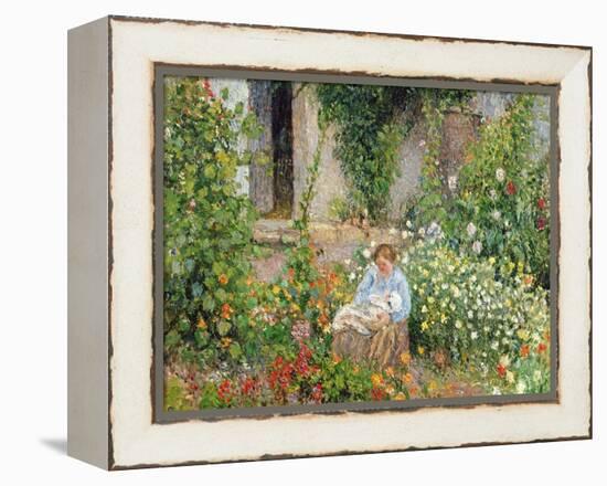 Mother and Child in the Flowers, 1879-Camille Pissarro-Framed Premier Image Canvas