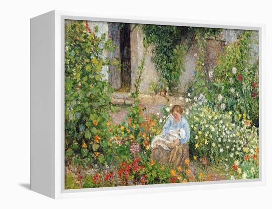 Mother and Child in the Flowers, 1879-Camille Pissarro-Framed Premier Image Canvas