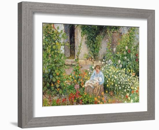 Mother and Child in the Flowers, 1879-Camille Pissarro-Framed Giclee Print