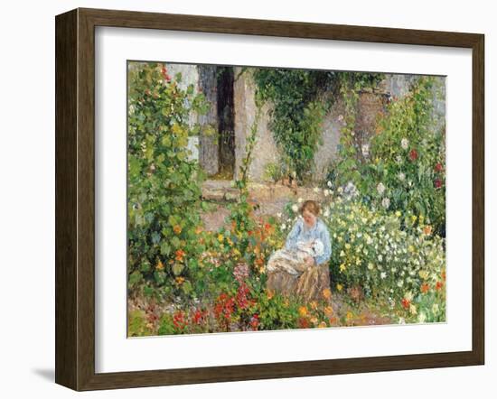 Mother and Child in the Flowers, 1879-Camille Pissarro-Framed Giclee Print