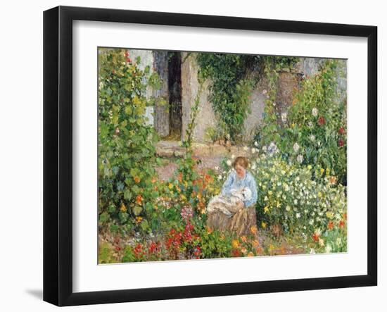 Mother and Child in the Flowers, 1879-Camille Pissarro-Framed Giclee Print