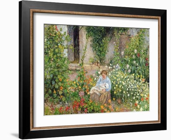 Mother and Child in the Flowers, 1879-Camille Pissarro-Framed Giclee Print