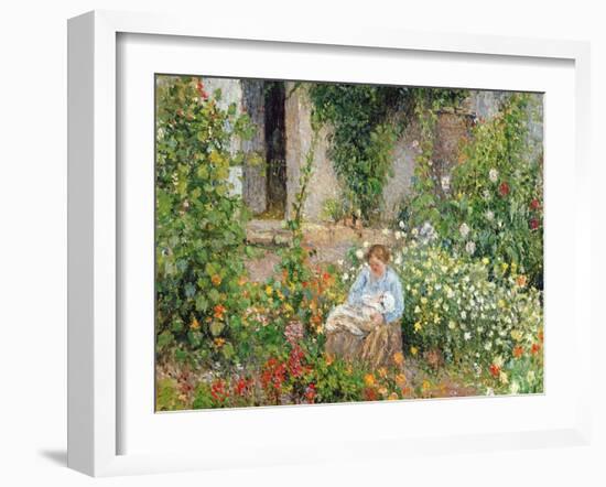 Mother and Child in the Flowers, 1879-Camille Pissarro-Framed Giclee Print