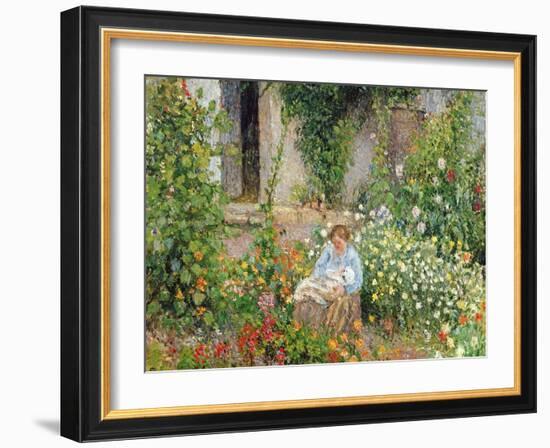 Mother and Child in the Flowers, 1879-Camille Pissarro-Framed Giclee Print