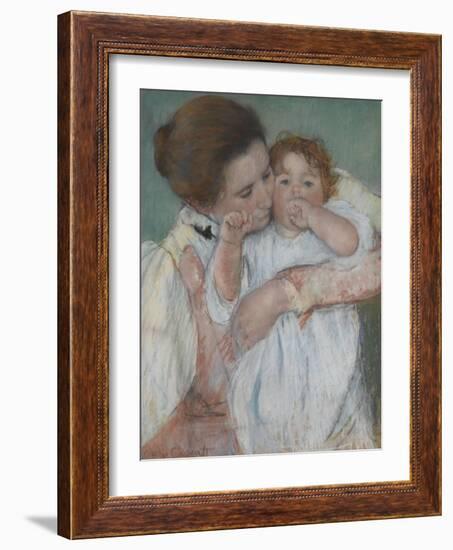 Mother and Child on a Green Background or Maternity-Mary Cassatt-Framed Giclee Print