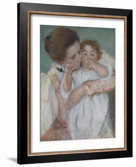 Mother and Child on a Green Background or Maternity-Mary Cassatt-Framed Giclee Print