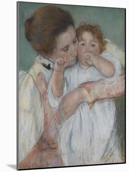 Mother and Child on a Green Background or Maternity-Mary Cassatt-Mounted Giclee Print