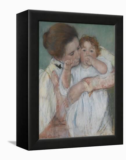 Mother and Child on a Green Background or Maternity-Mary Cassatt-Framed Premier Image Canvas