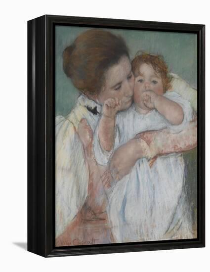 Mother and Child on a Green Background or Maternity-Mary Cassatt-Framed Premier Image Canvas