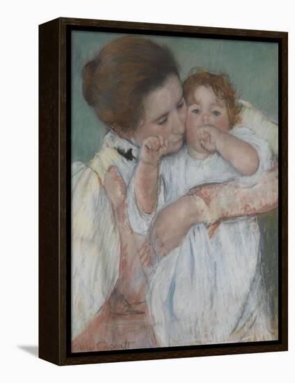 Mother and Child on a Green Background or Maternity-Mary Cassatt-Framed Premier Image Canvas