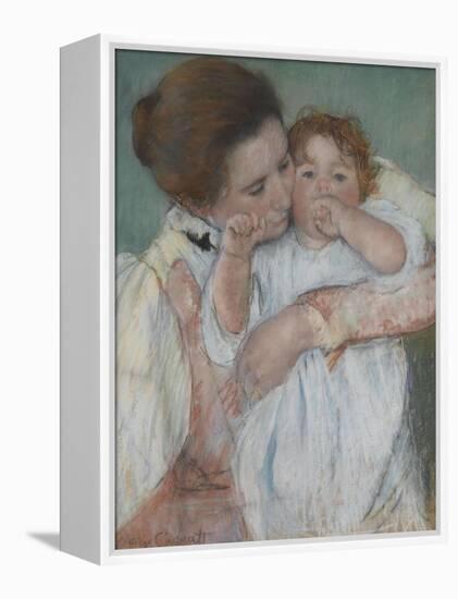 Mother and Child on a Green Background or Maternity-Mary Cassatt-Framed Premier Image Canvas