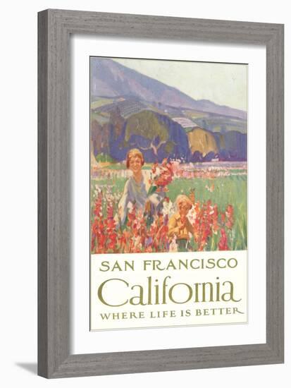 Mother and Child with Flowers, San Francisco, California-null-Framed Art Print