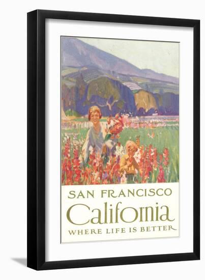 Mother and Child with Flowers, San Francisco, California-null-Framed Art Print