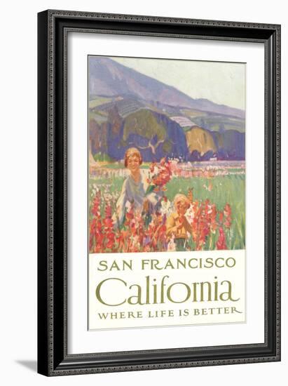 Mother and Child with Flowers, San Francisco, California-null-Framed Art Print