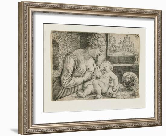Mother and Child with Skull and Hourglass, C. 1528-1530-Barthel Beham-Framed Giclee Print