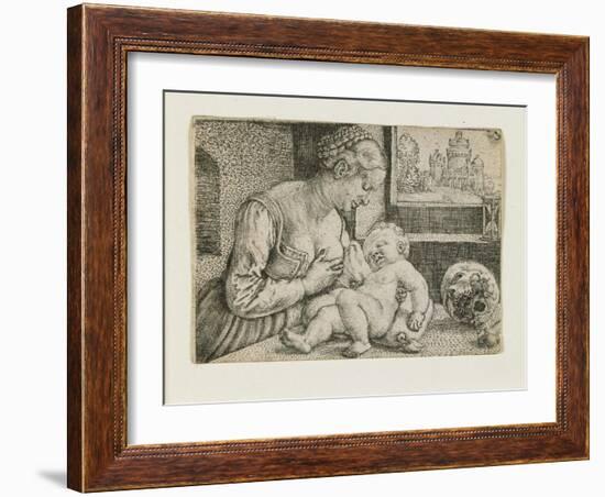 Mother and Child with Skull and Hourglass, C. 1528-1530-Barthel Beham-Framed Giclee Print