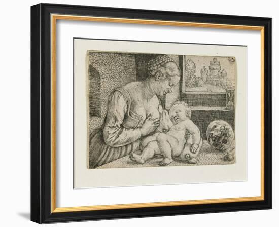 Mother and Child with Skull and Hourglass, C. 1528-1530-Barthel Beham-Framed Giclee Print