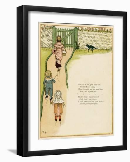 Mother and Children Walking Down Garden Path-Kate Greenaway-Framed Art Print