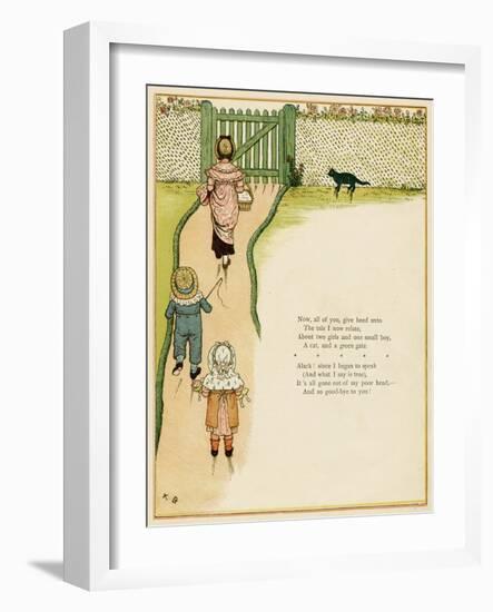 Mother and Children Walking Down Garden Path-Kate Greenaway-Framed Art Print