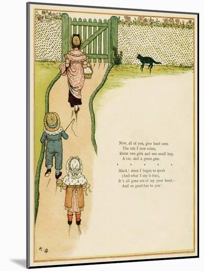 Mother and Children Walking Down Garden Path-Kate Greenaway-Mounted Art Print