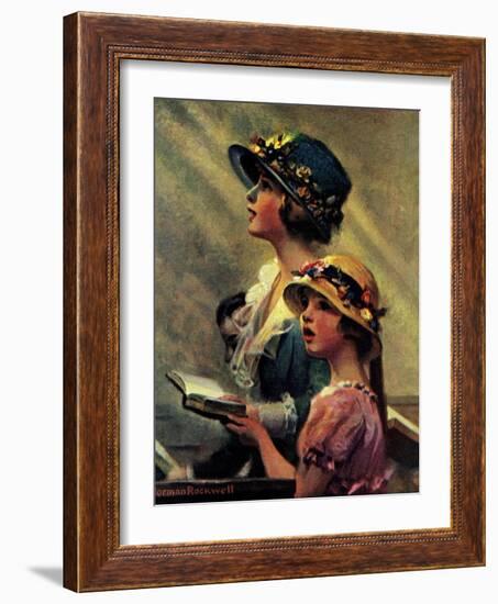 Mother and Daughter Singing in Church-Norman Rockwell-Framed Giclee Print